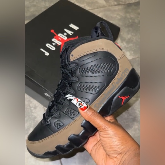 Big Kid’s Air Jordan 9s- Olive